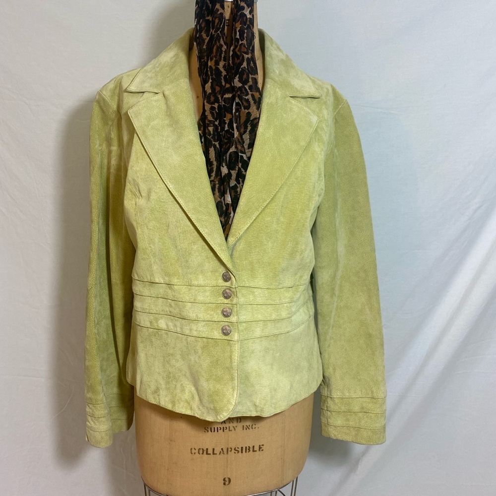 Light green 100% Leather/suede Long Sleeve Jacket. Size L.
